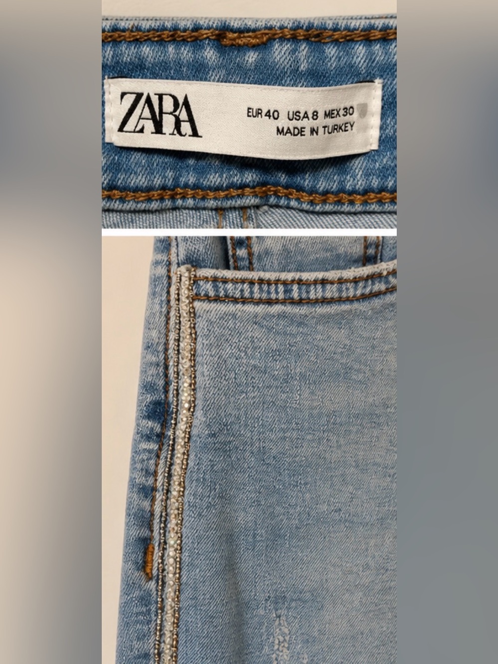 Zara Light Blue Skinny Jeans with Beads Down the Side for Women - Picture 3 of 3